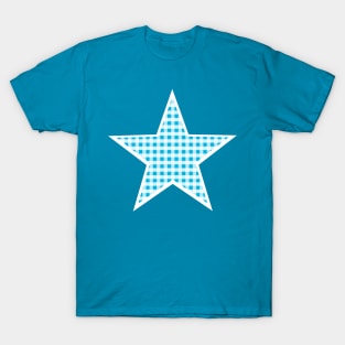 Blue and White Gingham Star T-Shirt